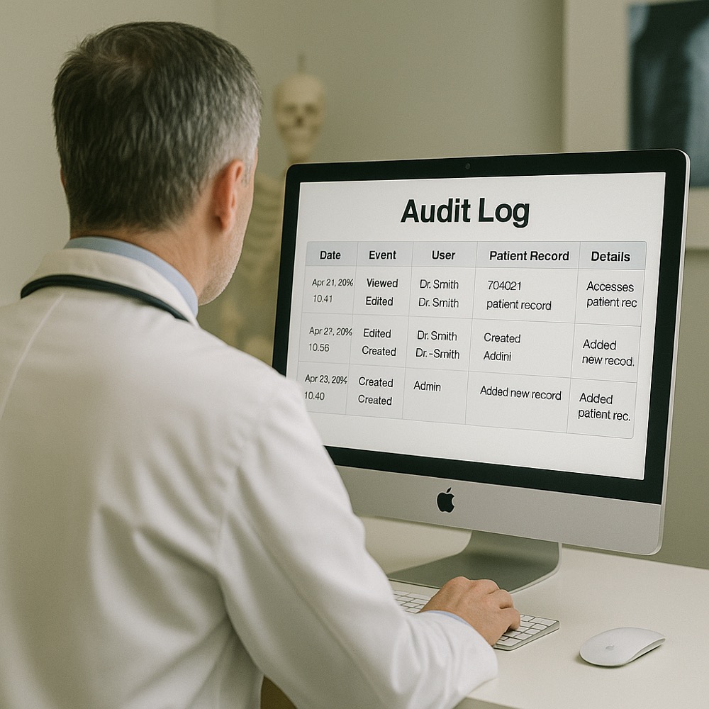 Medical staff monitors access to patient data using FileMaker-based audit log.
