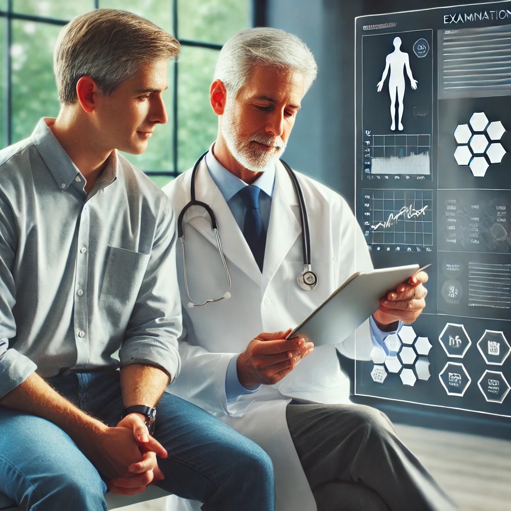 Illustration of sharing examination results using QR codes.