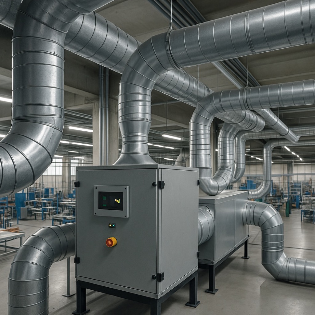 Technická místnost s potrubím a ventilačním zařízením