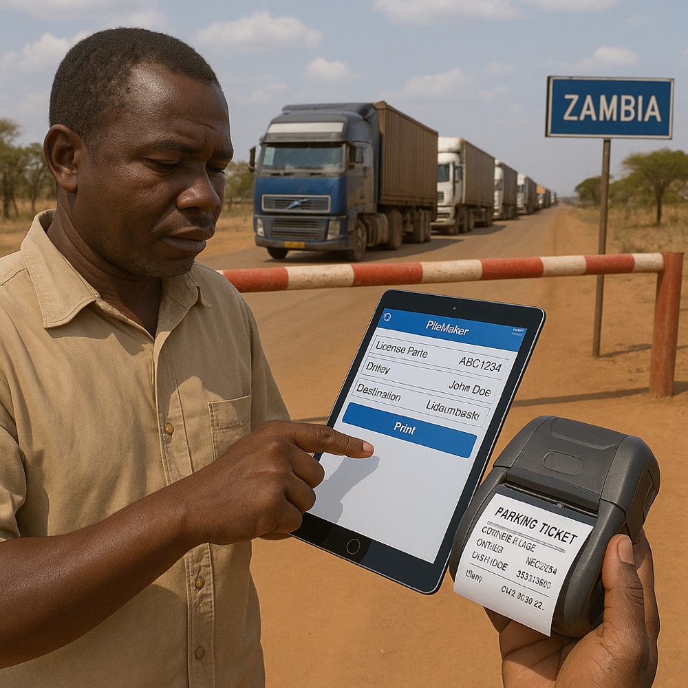 Printing parking tickets from iPad at the Congo-Zambia border