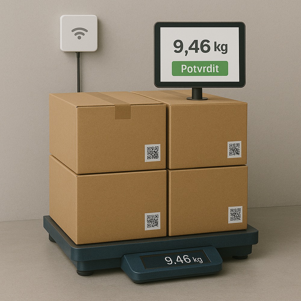 Automated recording of goods weight into the database